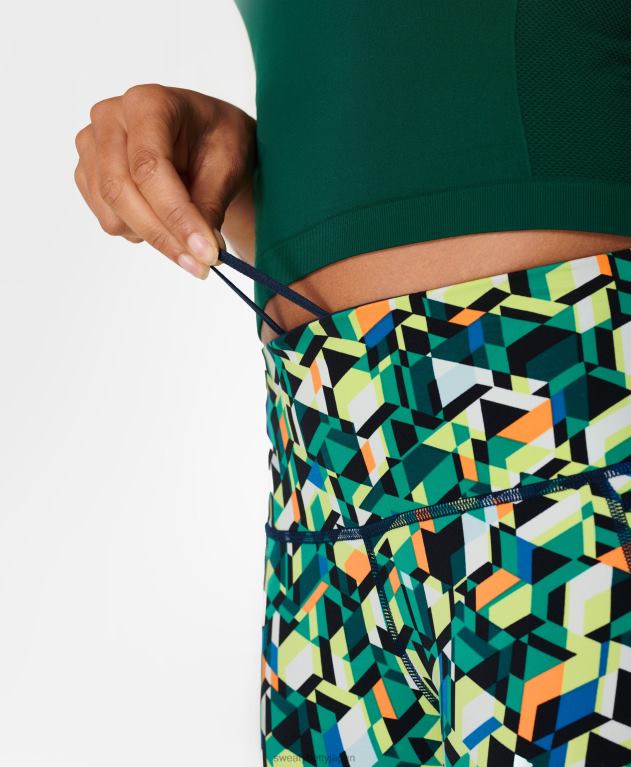 Sweaty Betty 女性 パワー 7/8 ワークアウト レギンス L4RHF32 衣類 グリーンジオ迷路プリント