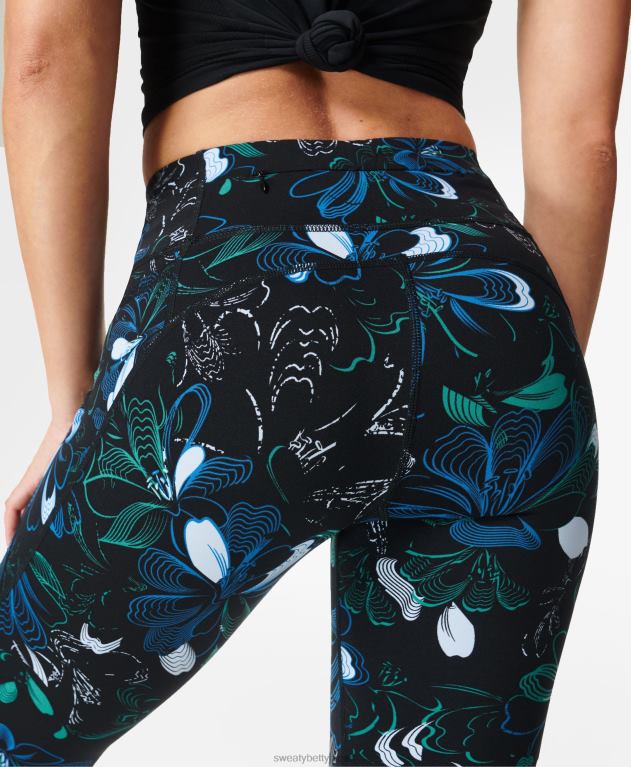 Sweaty Betty 女性 パワー 7/8 ワークアウト レギンス L4RHF39 衣類 ブルーのアーチ状の花柄プリント