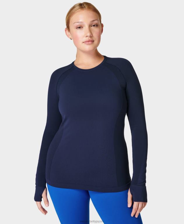 Sweaty Betty 女性 アスリート シームレス トレーニング長袖トップ L4RHF168 衣類 ネイビーブルー