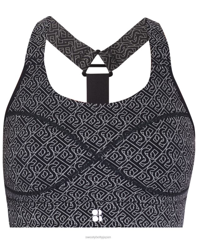 Sweaty Betty 女性 パワーミディアムサポートスポーツブラ L4RHF709 衣類 ブラックチェーン反射プリント