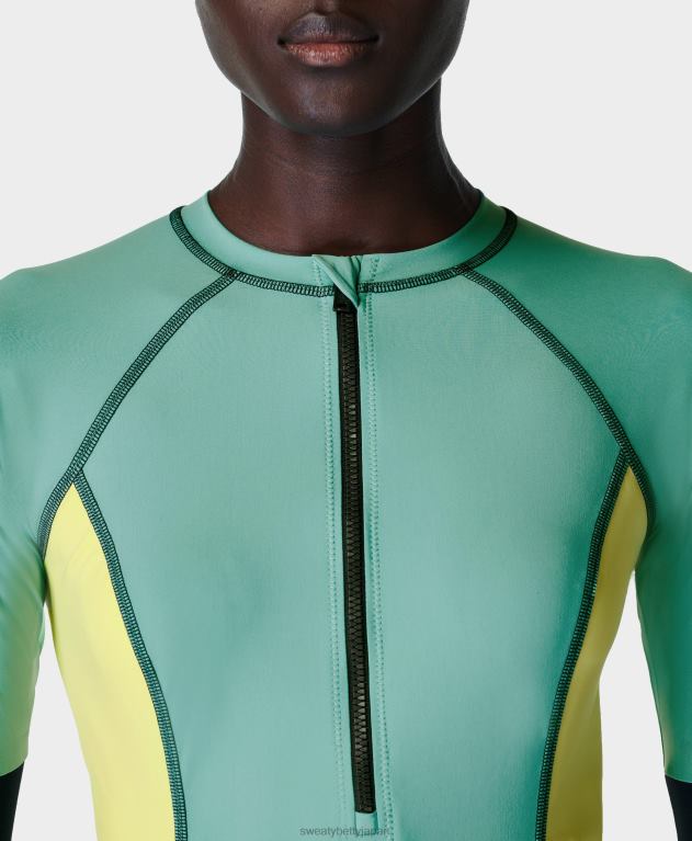 Sweaty Betty 女性 シースケープ エクストラ ライフ ラッシュ トップ L4RHF809 衣類 スペクトルグリーンのカラーブロック